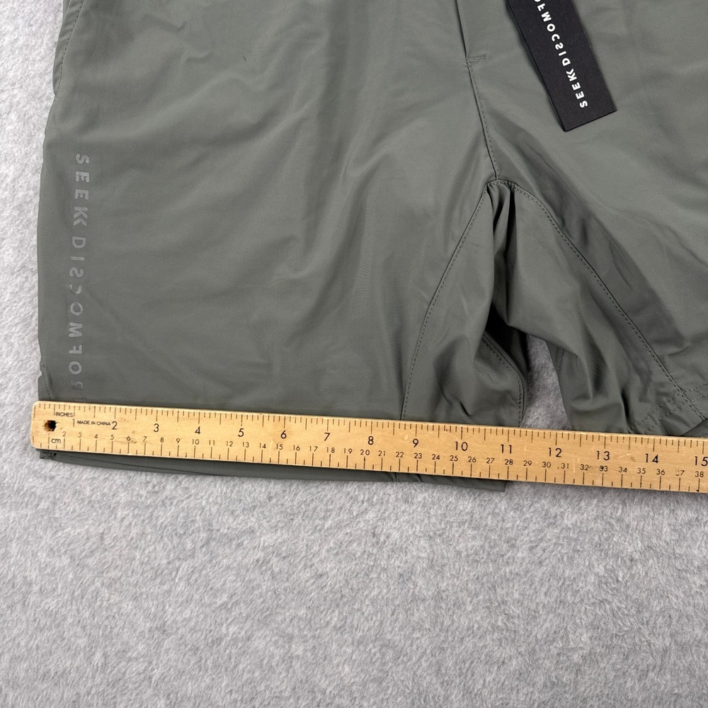 Seek Discomfort Shorts Mens Large Olive Green Drawstring Lined Active NWT - Picture 4 of 10